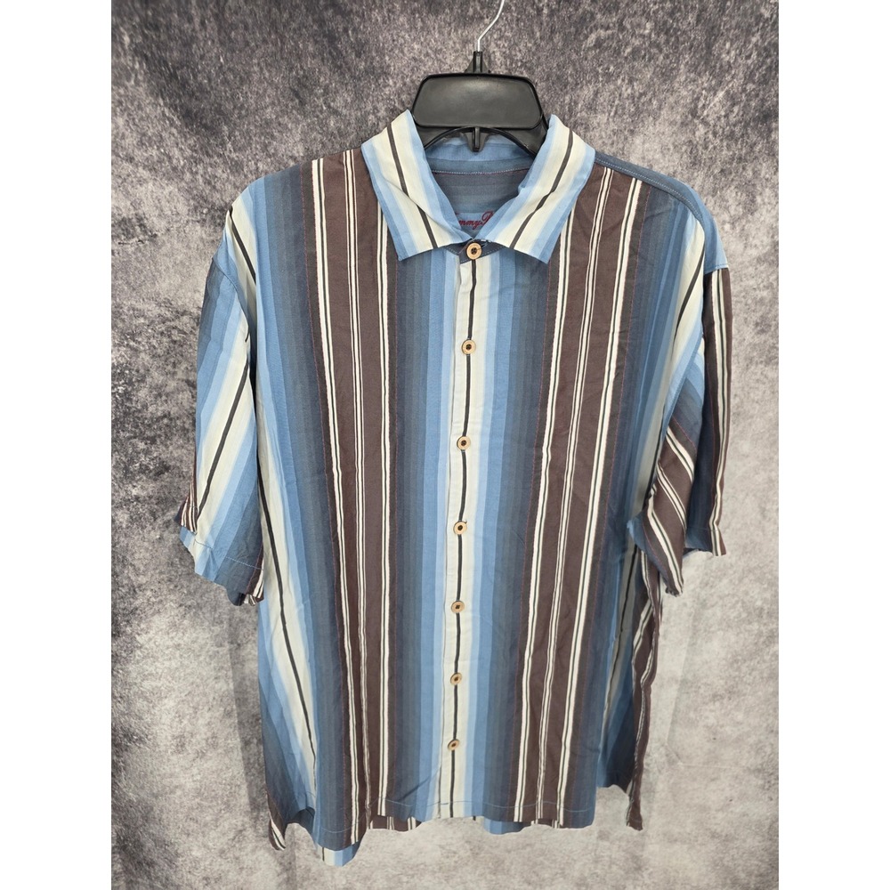 Tommy Bahama Hawaiian Shirt MensXL Striped Silk Blend Bohemian Vacation Summer